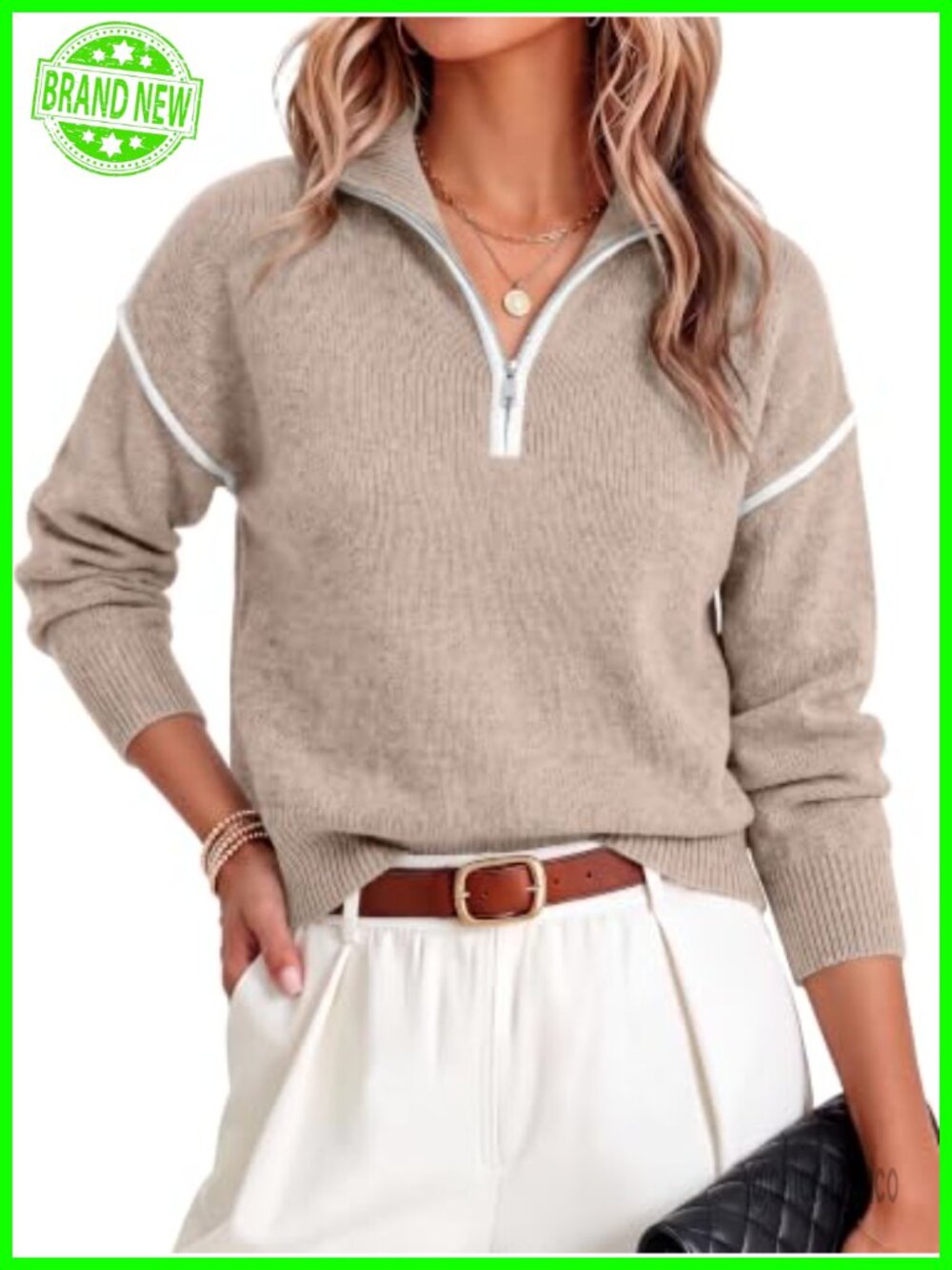 ANRABESS Cropped Quarter Zip Sweater Women Loose Pullover